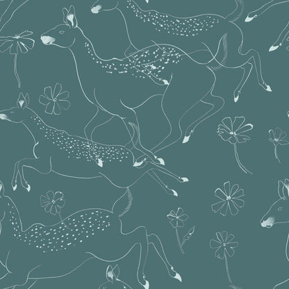 Jumping Bambis wallpaper by Coordonné in Aqua, flat pattern view