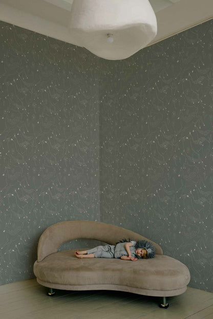 Jumping Bambis wallpaper by Coordonné in Cloud, shown in a styled room
