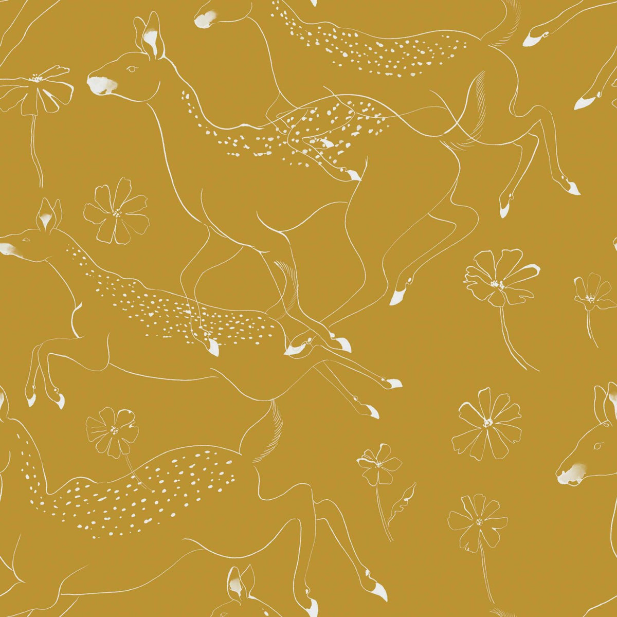 Jumping Bambis wallpaper by Coordonné in Curry, flat pattern view