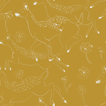 Jumping Bambis wallpaper by Coordonné in Curry, flat pattern view