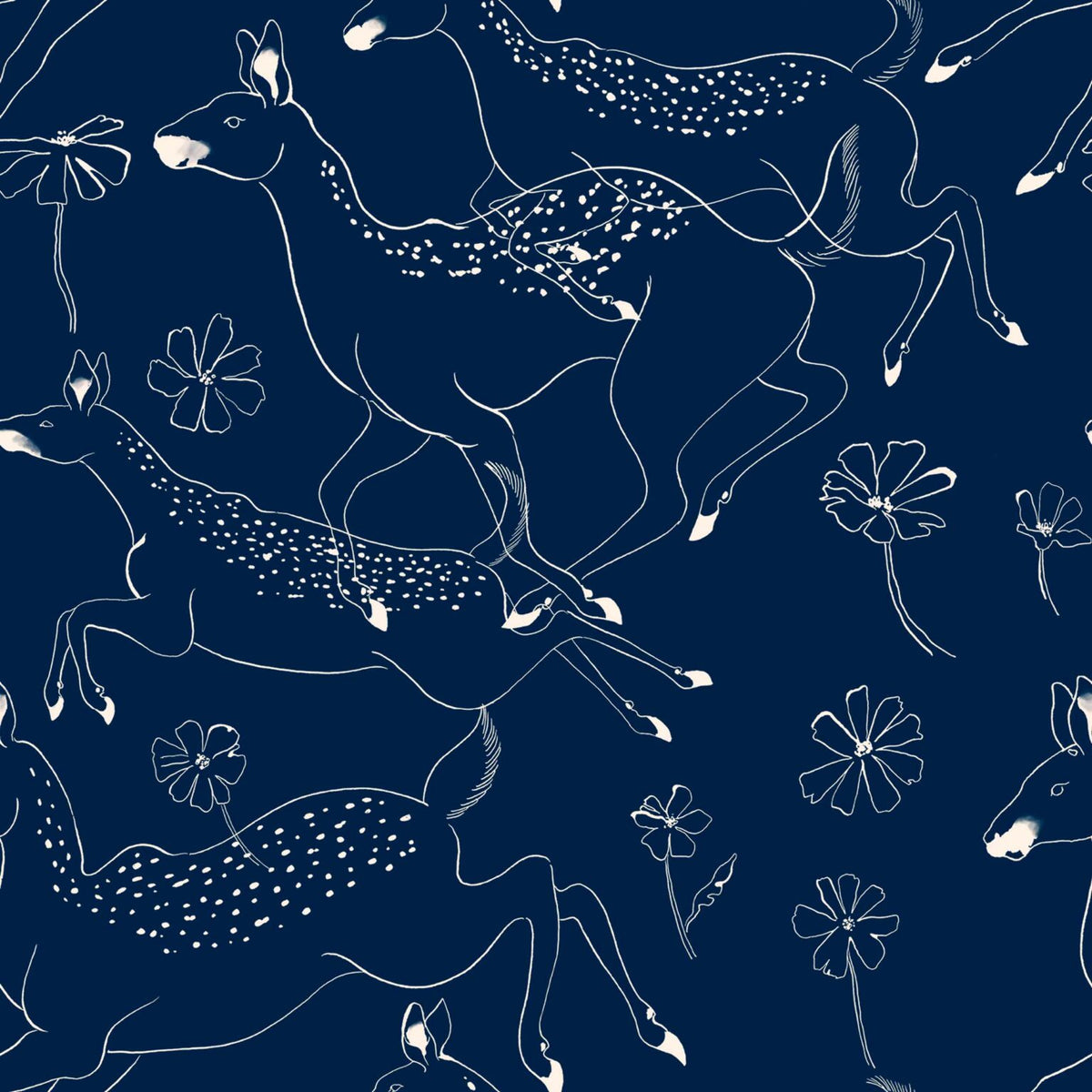 Jumping Bambis wallpaper by Coordonné in Marine, flat pattern view