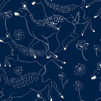 Jumping Bambis wallpaper by Coordonné in Marine, flat pattern view