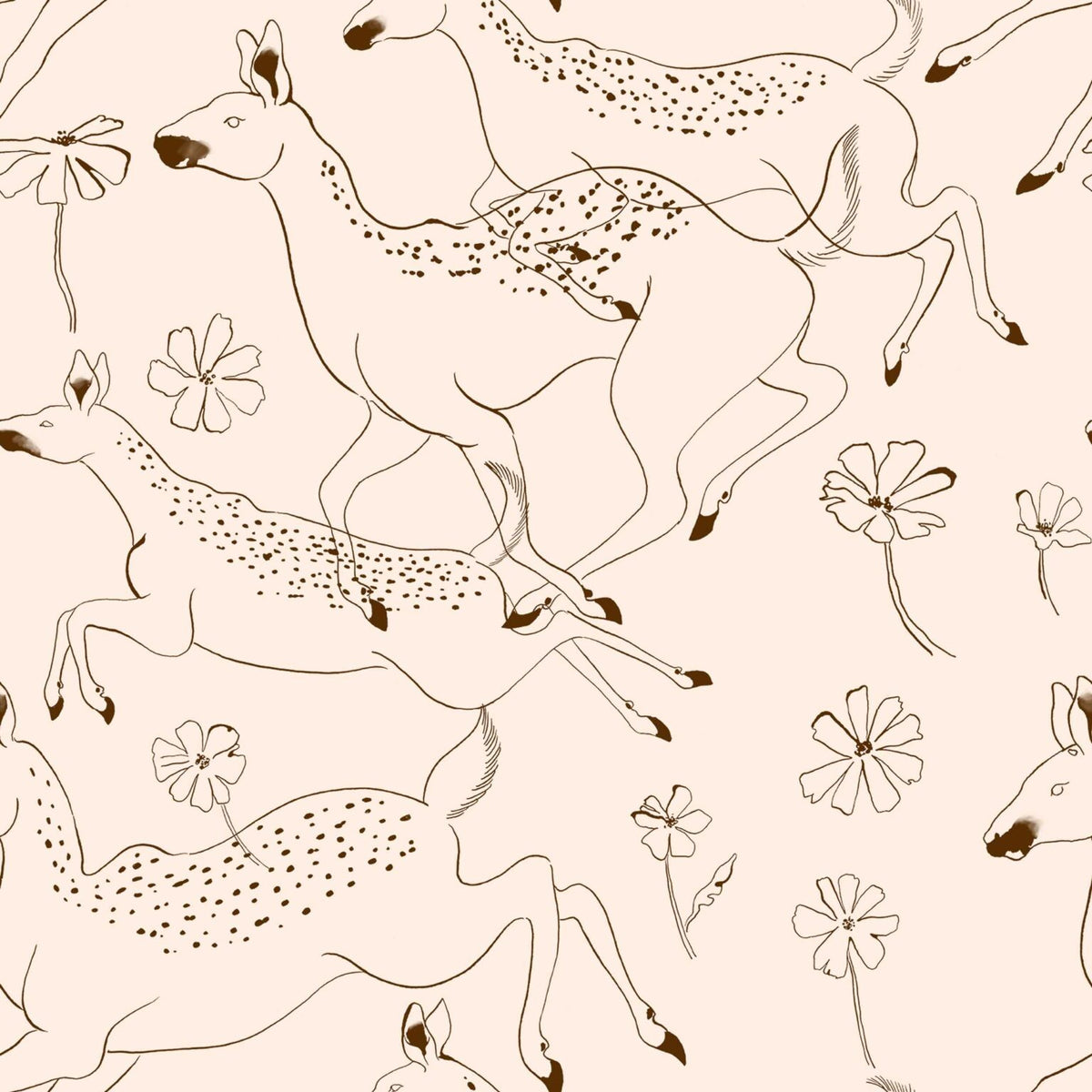 Jumping Bambis wallpaper by Coordonné in Peach, flat pattern view