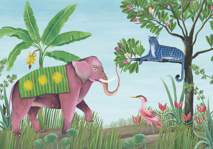Jungle Friends mural by Coordonné in Glacier, flat pattern view