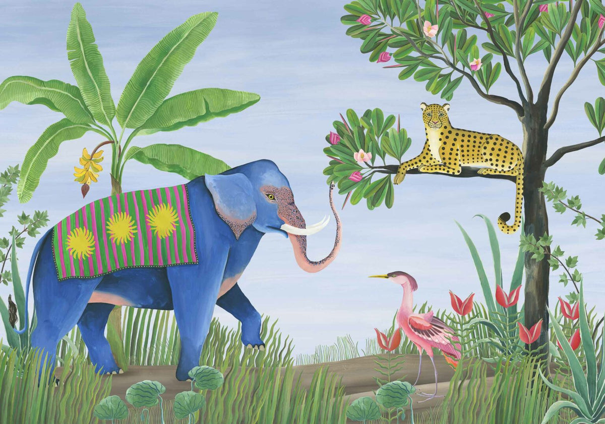 Jungle Friends mural by Coordonné in Lavender, flat pattern view