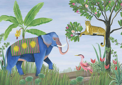 Jungle Friends mural by Coordonné in Lavender, flat pattern view