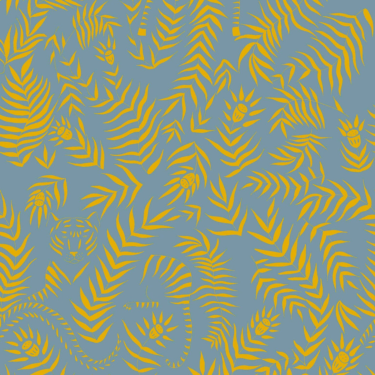 Jungle wallpaper by Coordonné in Azul, flat pattern view