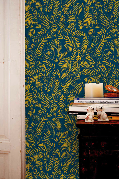 Jungle wallpaper by Coordonné in Marino, shown in a styled room