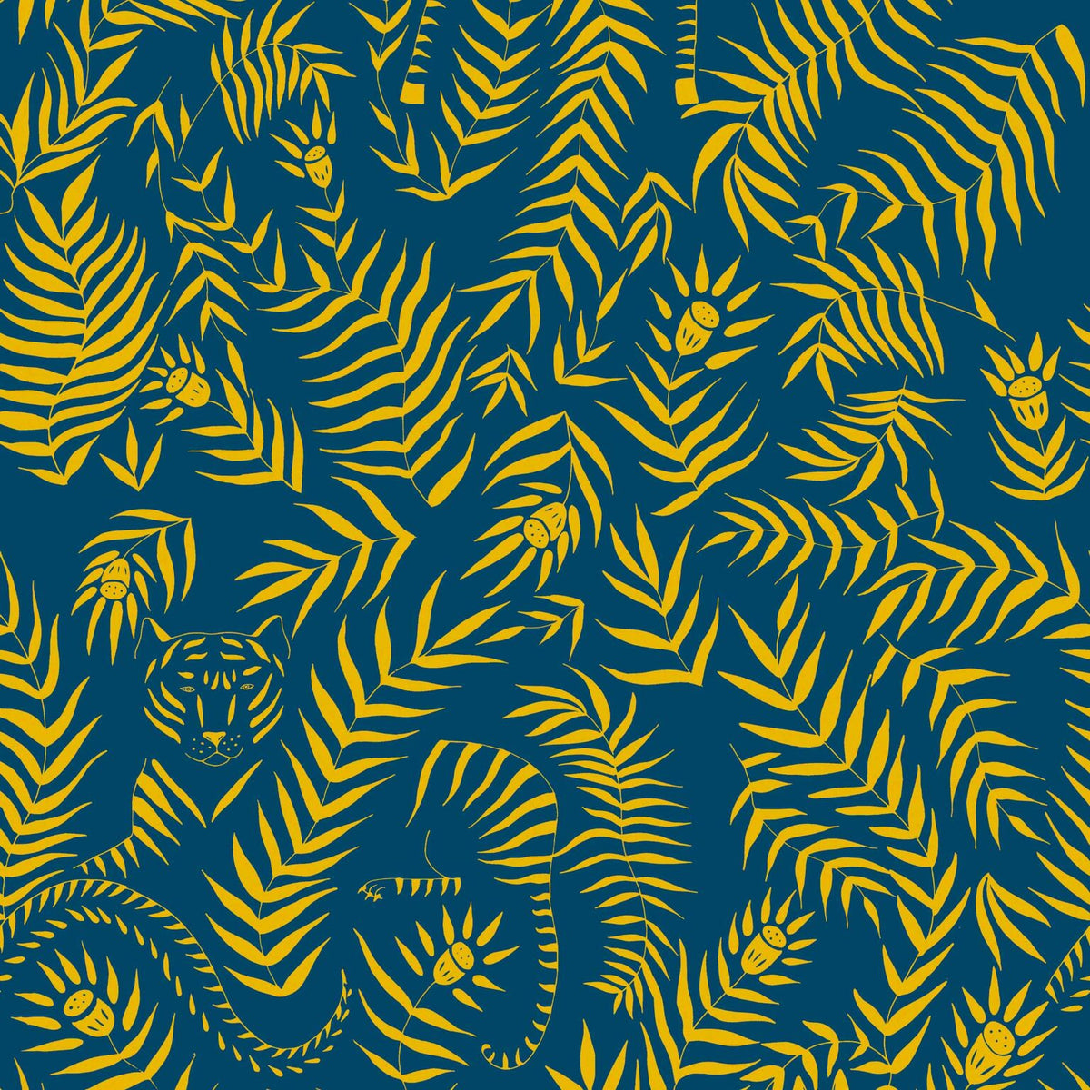 Jungle wallpaper by Coordonné in Marino, flat pattern view