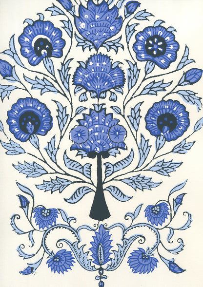 Kalamkari All Over Slate Royal Sky Denim on Almost White wallpaper by Home Couture