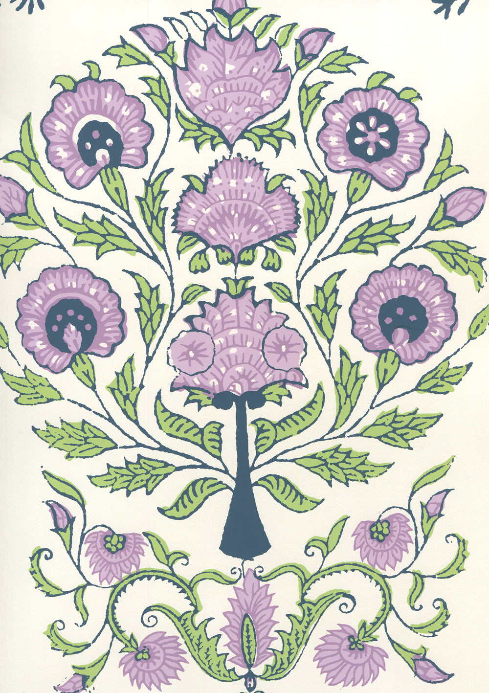 Kalamkari All Over Lavender Green Navy on Almost White wallpaper by Home Couture