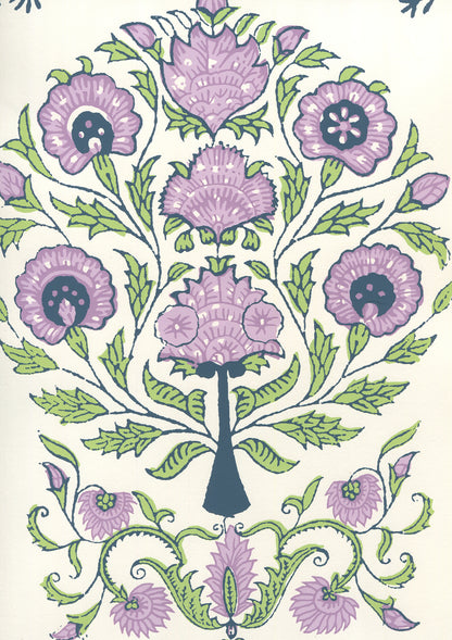 Kalamkari All Over Lavender Green Navy on Almost White wallpaper by Home Couture
