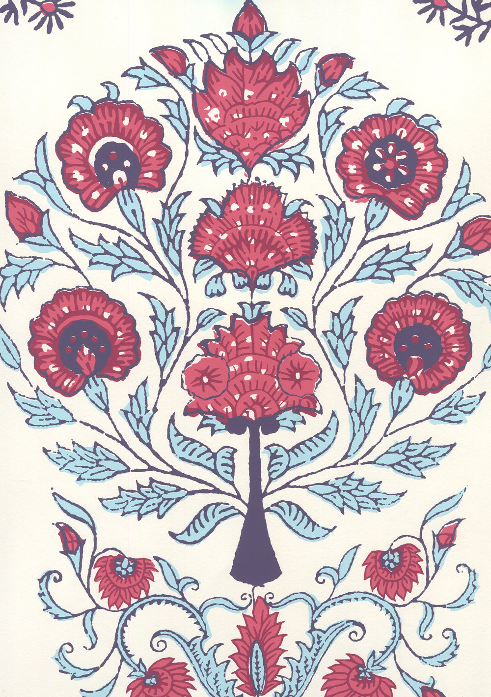 Kalamkari All Over Red Burgundy Purple on Almost White wallpaper by Home Couture