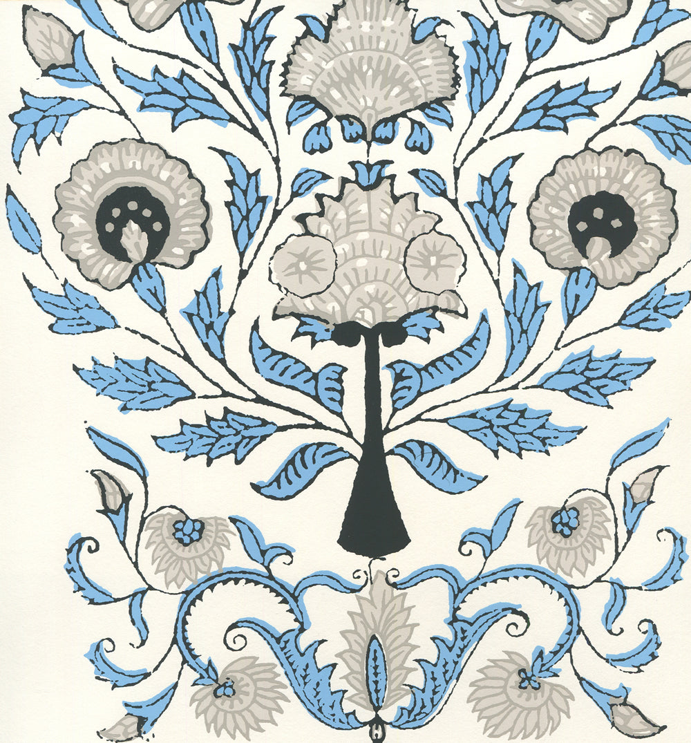 Kalamkari All Over Celeste Gray Charcoal on Ivory wallpaper by Home Couture