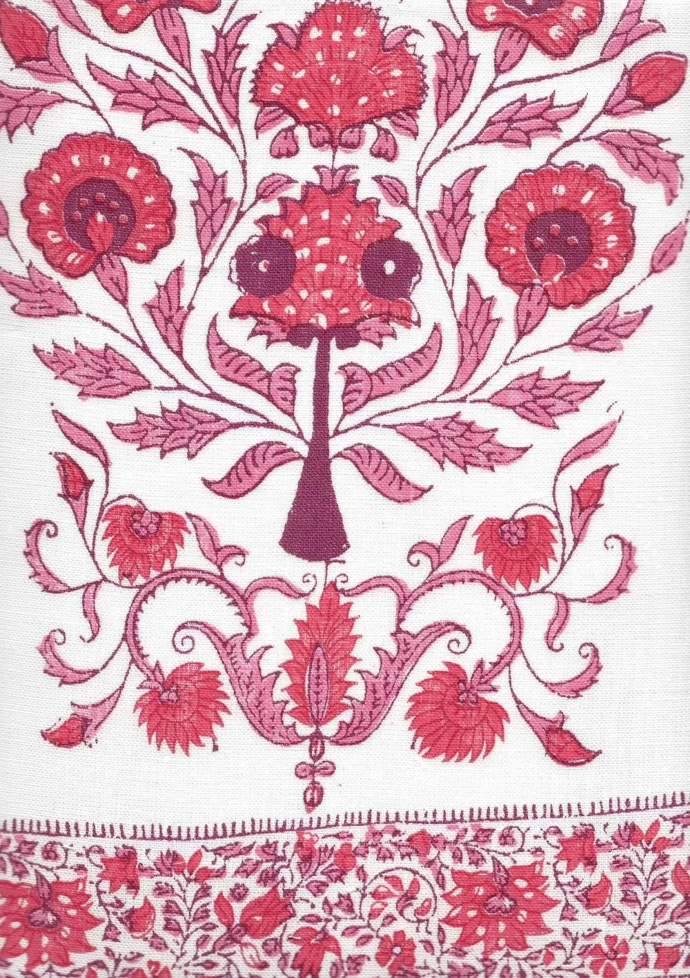 Kalamkari Multi Reds on Ivory border fabric by Home Couture