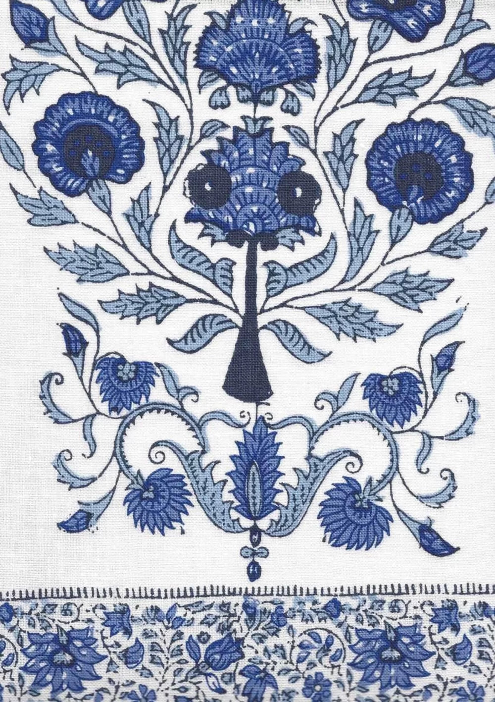 Kalamkari Medium Blue on Ivory border fabric by Home Couture