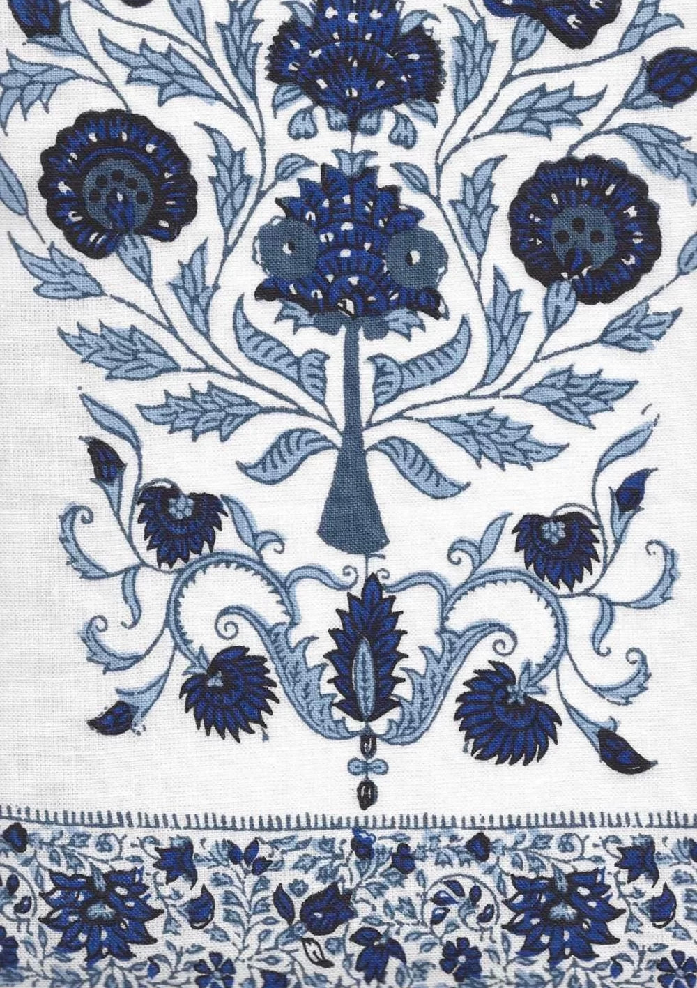 Kalamkari Dark Blue on Ivory border fabric by Home Couture
