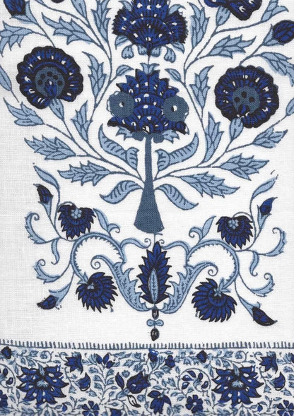Kalamkari Dark Blue on Ivory border fabric by Home Couture