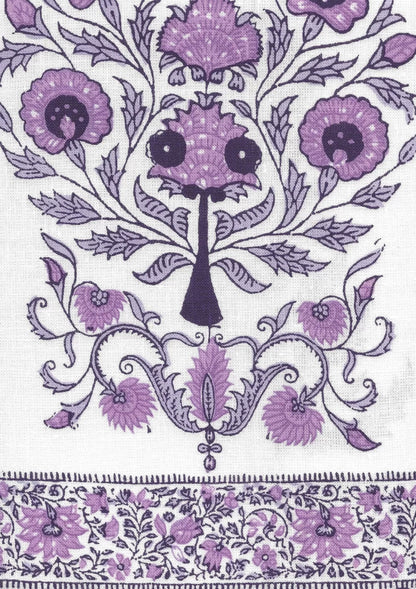 Kalamkari Purple Lavender on Ivory border fabric by Home Couture