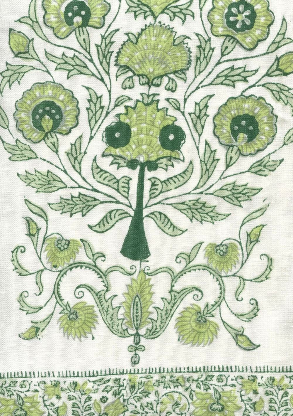 Kalamkari Sage Green on Ivory border fabric by Home Couture