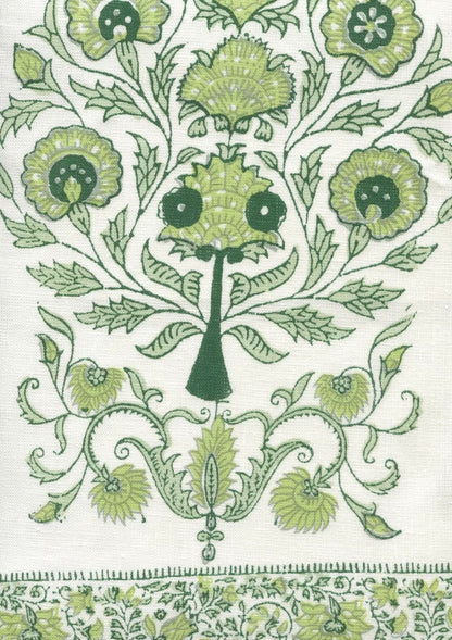 Kalamkari Sage Green on Ivory border fabric by Home Couture