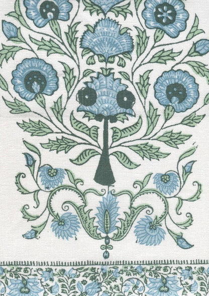 Kalamkari Slate Seaside on Ivory border fabric by Home Couture