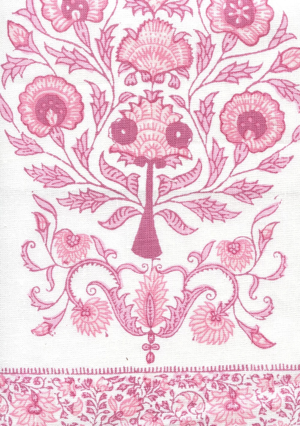 Kalamkari Pinks on Ivory border fabric by Home Couture