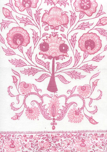 Kalamkari Pinks on Ivory border fabric by Home Couture