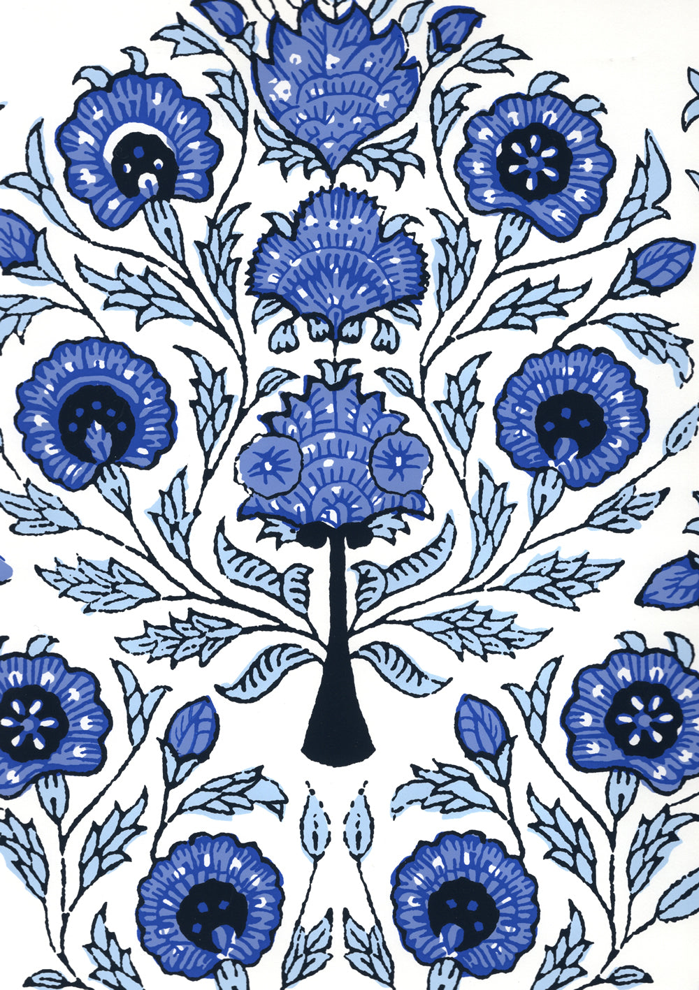 Kalamkari Floral Dark Blues on Almost White wallpaper by Home Couture