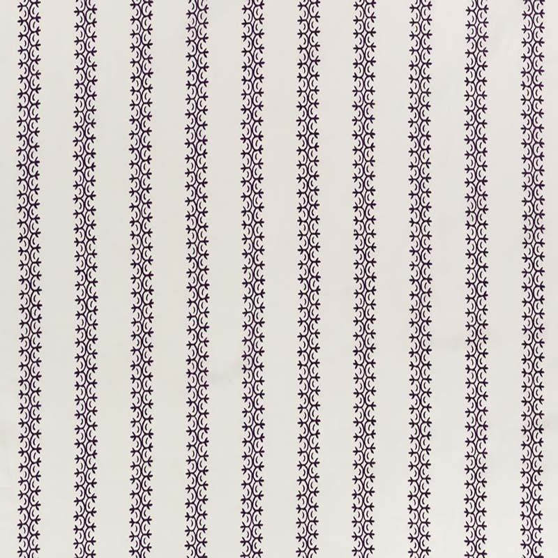 Kalamkari Stripe Eggplant on Ivory Taj Linen fabric by Home Couture