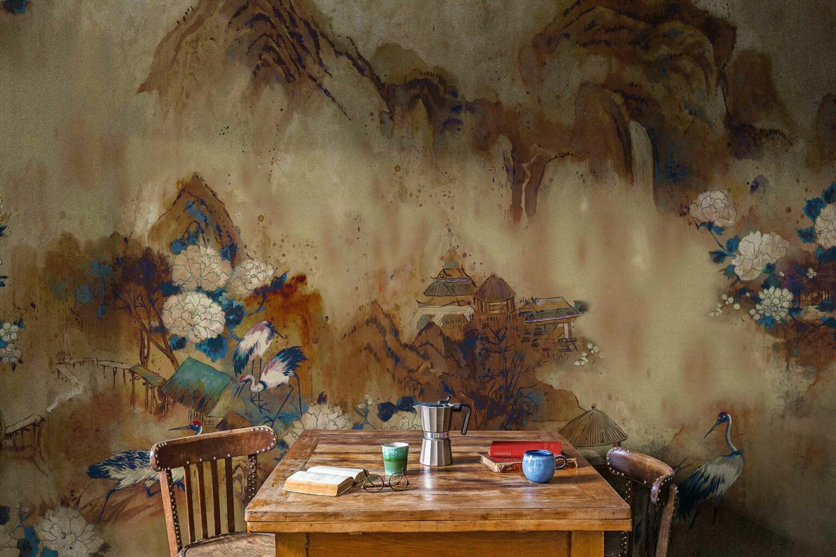 Kasgar mural by Coordonné in Blue Spirulina, shown in a styled room