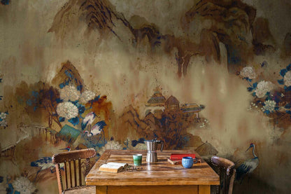 Kasgar mural by Coordonné in Blue Spirulina, shown in a styled room