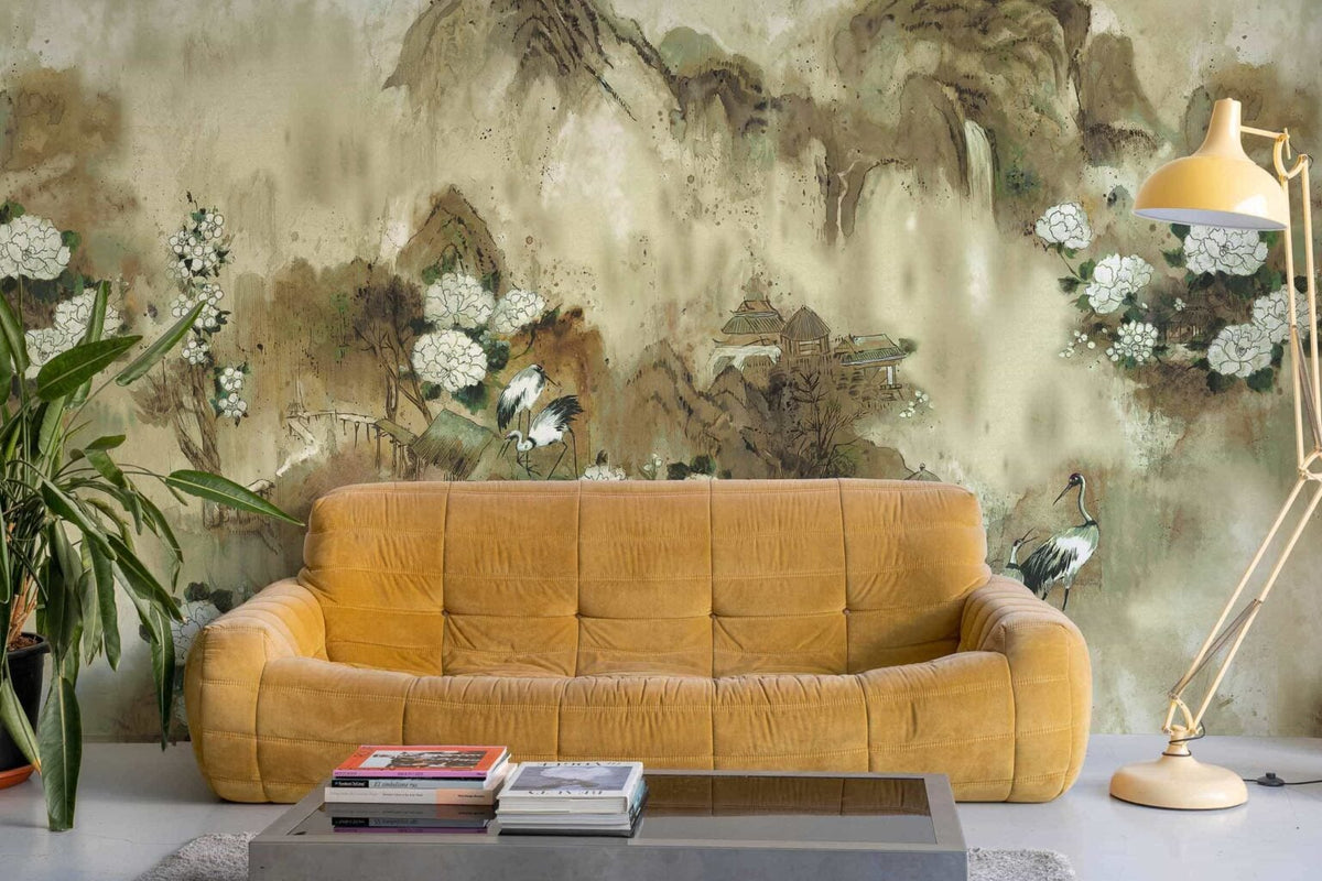 Kasgar mural by Coordonné in Cardamom, shown in a styled room