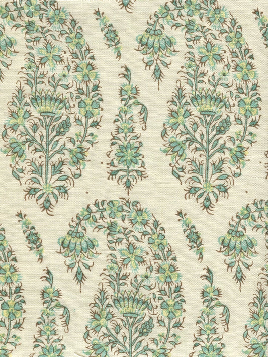 Kashmir Paisley Turquoise on Cream Linen fabric by Home Couture