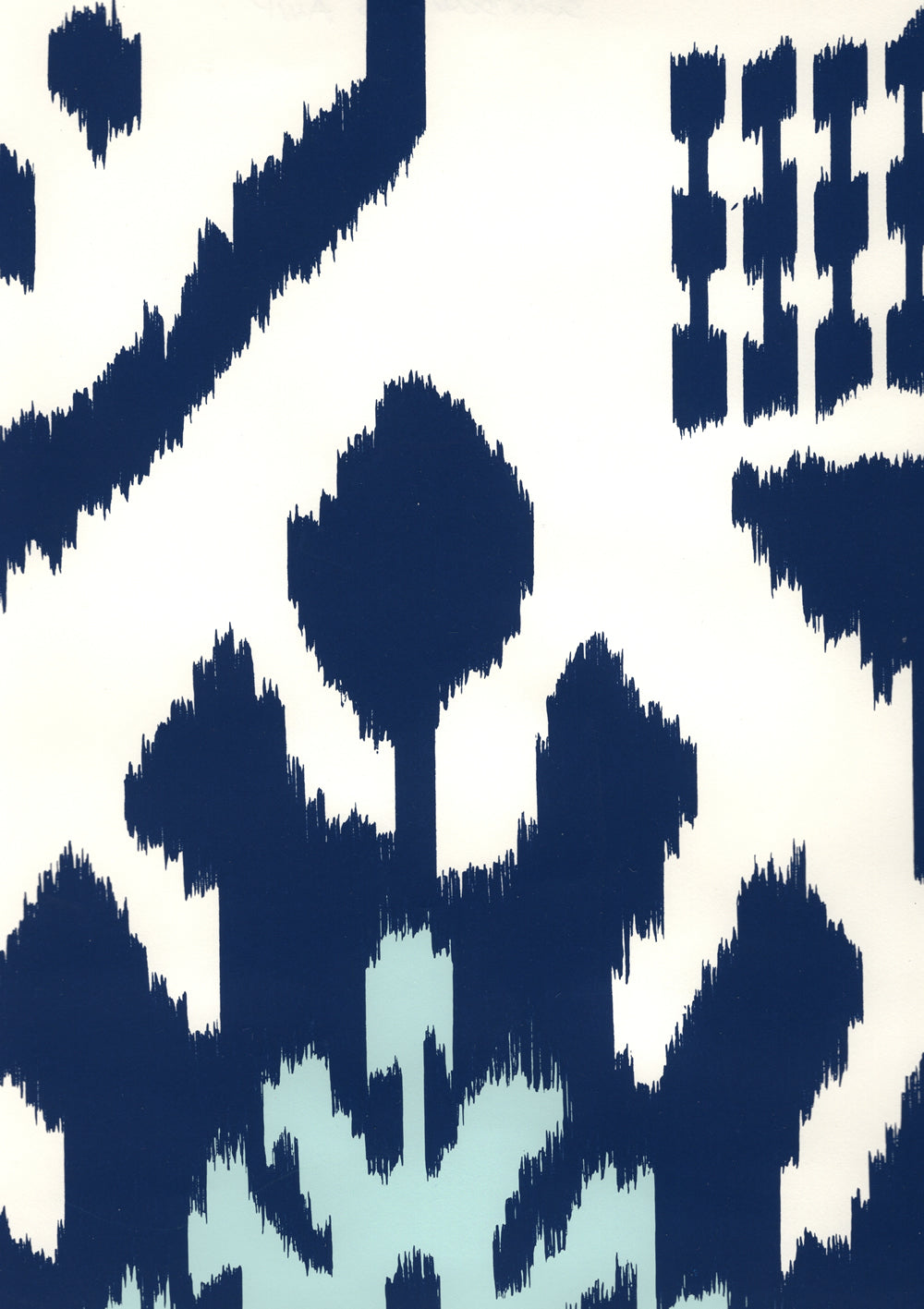 Kazak New Navy Denim Blue on Almost White wallpaper by Quadrille