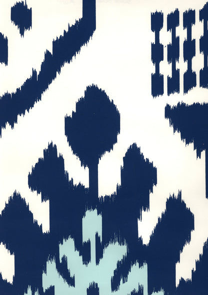 Kazak New Navy Denim Blue on Almost White wallpaper by Quadrille