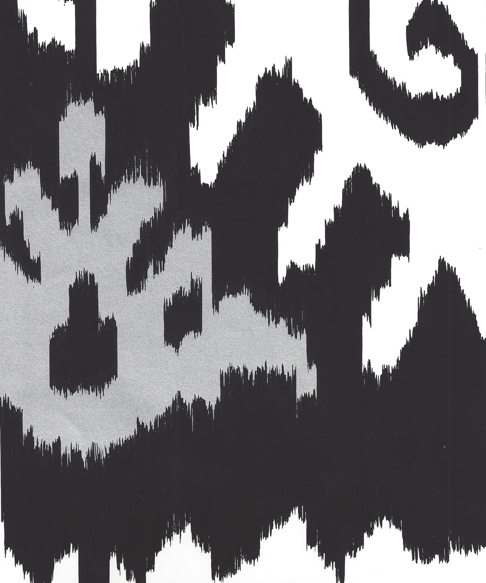 Kazak Black Metallic Silver on White wallpaper by Quadrille