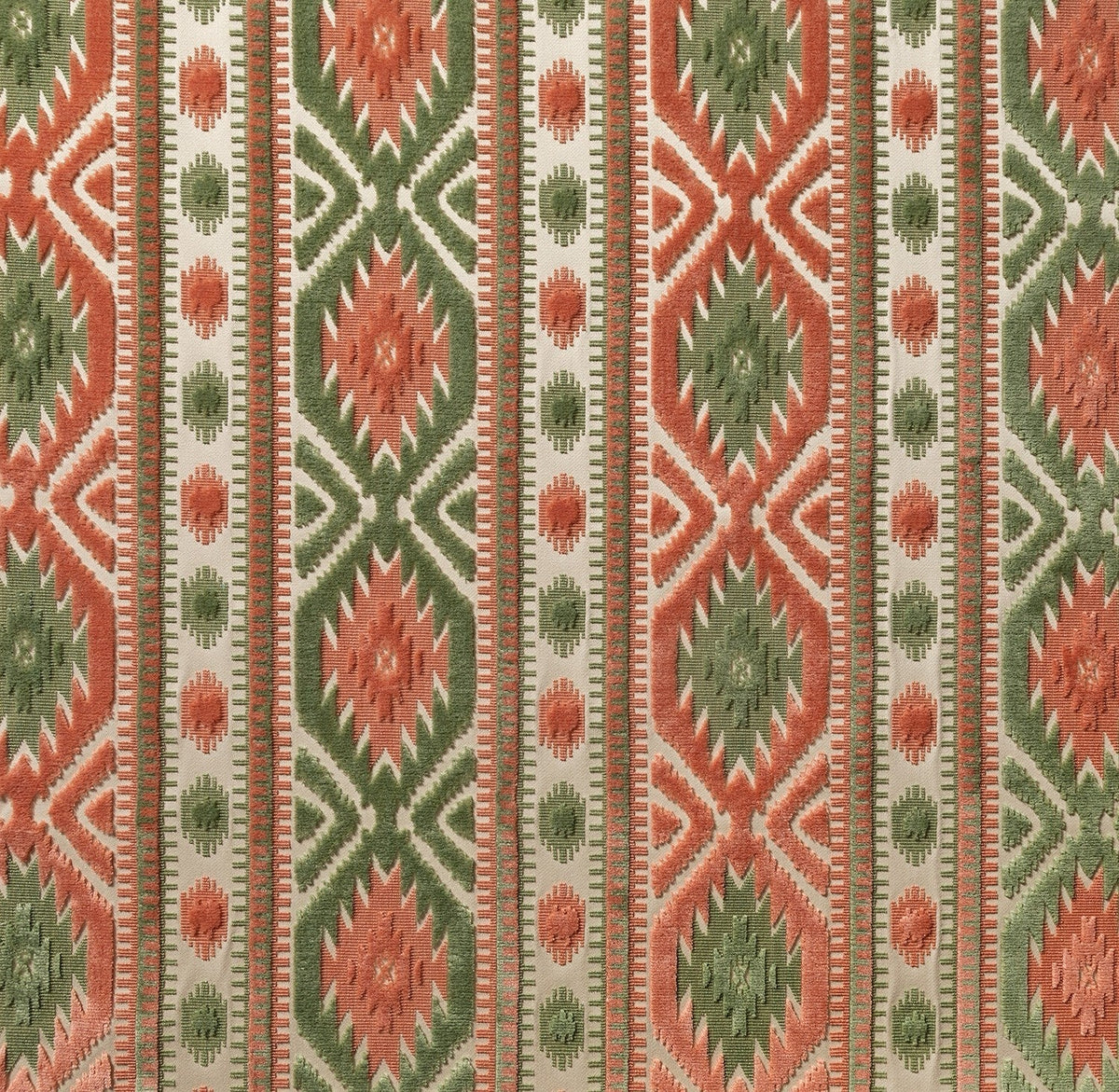 Kilim Fabric by Marvic Textiles in Coral/Celadon