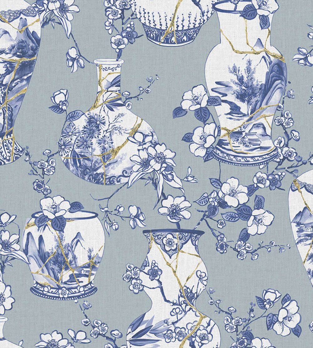 Kintsugi Pot Metallic Wallpaper by Jannelli&Volpi Blue