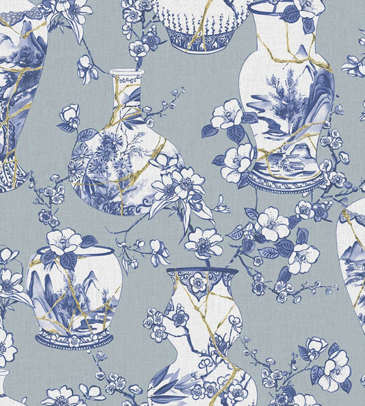 Kintsugi Pot Metallic Wallpaper by Jannelli&Volpi Blue