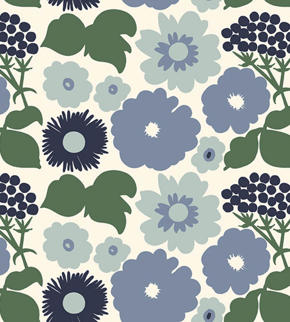 Kukkatori Wallpaper by Marimekko Blue