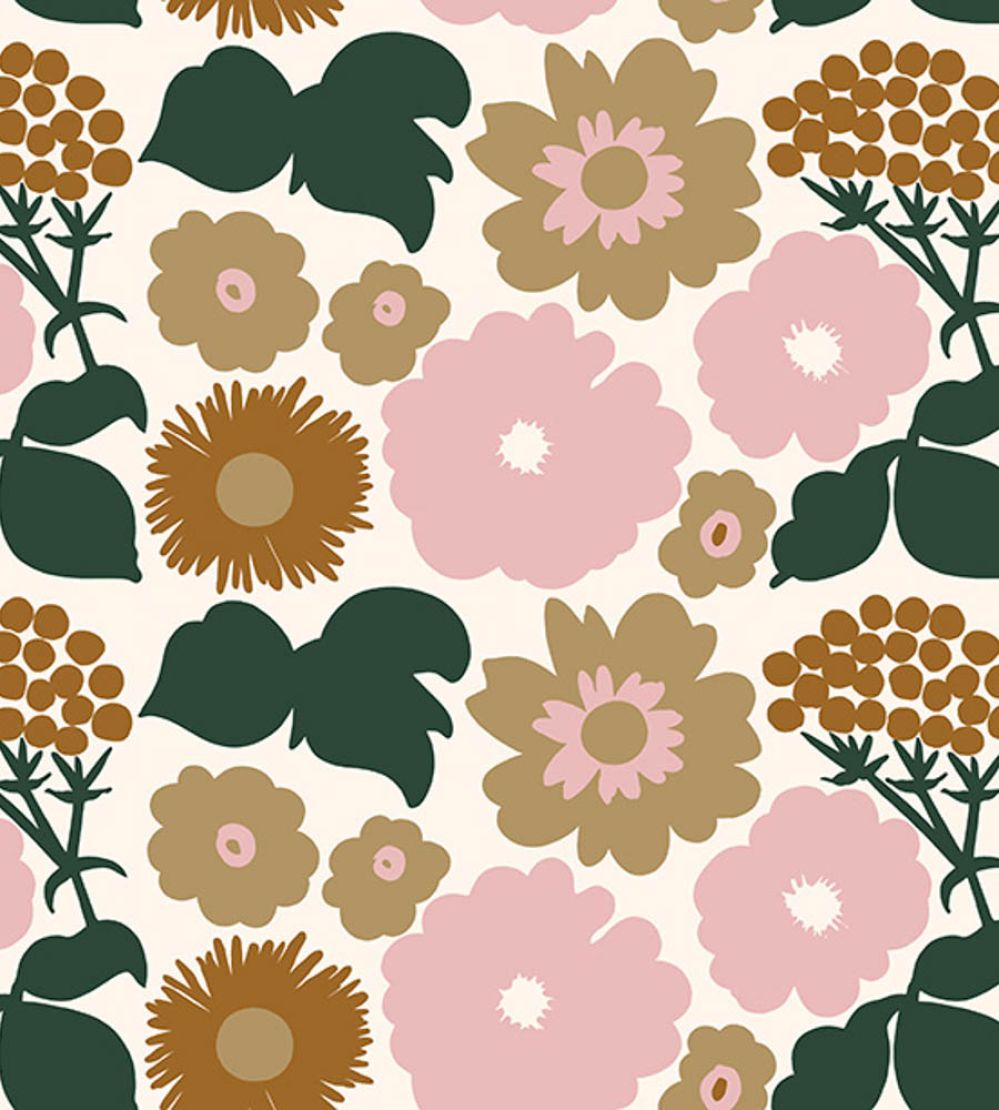 Kukkatori Wallpaper by Marimekko Pink/Green