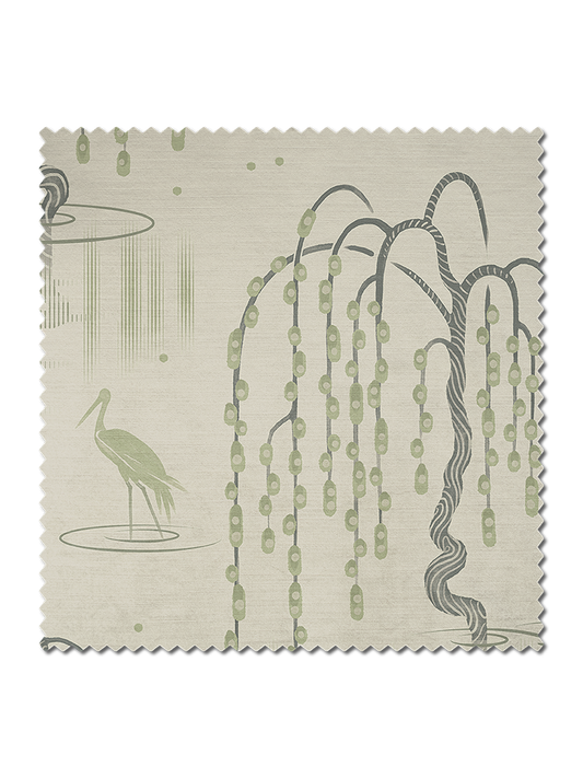 Kyoto Blossom Velvet Fabric by Divine Savages in Zen Sage, pattern swatch