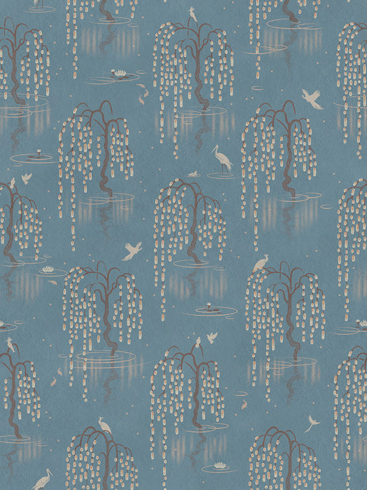 Kyoto Blossom Wallpaper by Divine Savages in Eastern Azure, pattern swatch