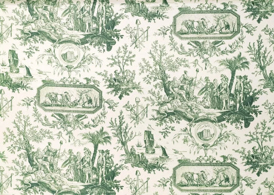 La Bastille Toile Vert fabric by Charles Burger