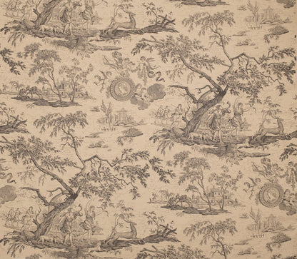 La Chasse Fabric by Marvic Textiles in Charcoal on Ecru