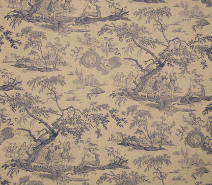 La Chasse Fabric by Marvic Textiles in Blue on Ecru