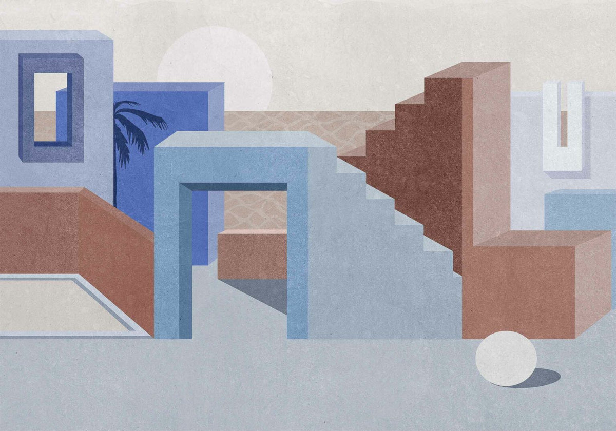 La Muralla mural by Coordonné in Blue, flat pattern view