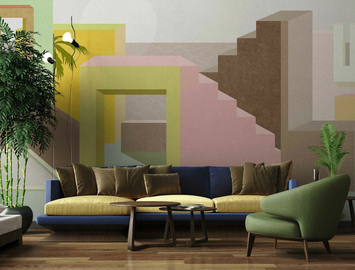 La Muralla mural by Coordonné in Lime, shown in a styled room