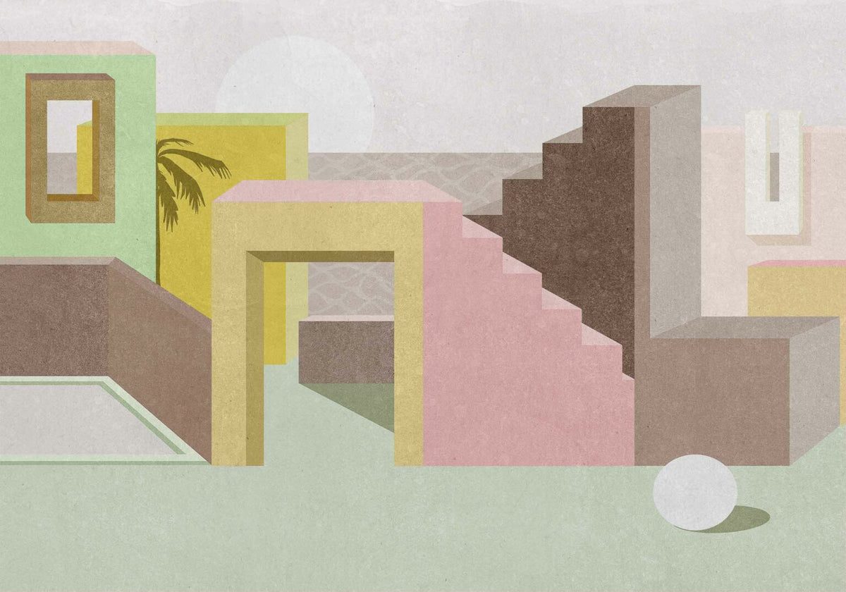 La Muralla mural by Coordonné in Lime, flat pattern view